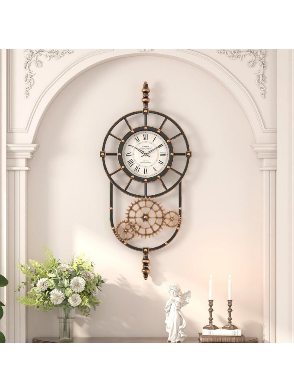 Large Vintage Industrial Steampunk Wall Clock - Unique Home Decor Accent